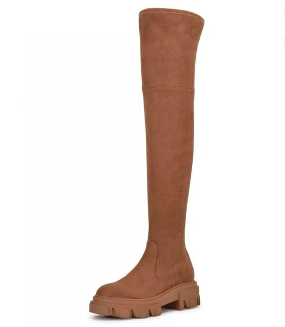 Nine West Cellie Over-The-Knee Lug Sole Boots Dark Natural Size 9M